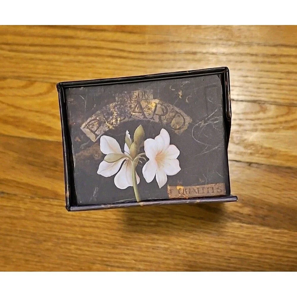 Elegant Storage Box Black Jardin De Paris With White Lilies apprx 10.5x3.75x2.75